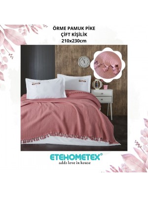ETE HOMETEX SOFT ÖRME PAMUK PİKE ÇİFT KİŞİLİK 210X230cm PEMBE 8696474231968